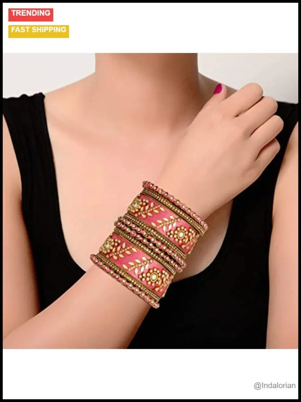 Silk Thread Faux Stone Studded Bridal Bangle Set Traditional Wedding Jewelry